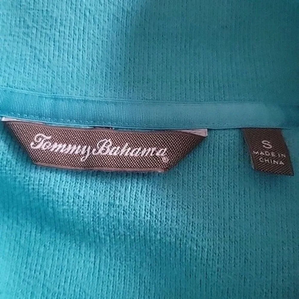 TOMMY‎ BAHAMA quarter Zip Pullover Turquoise Sweater Knit Long Sleeve S Relaxed